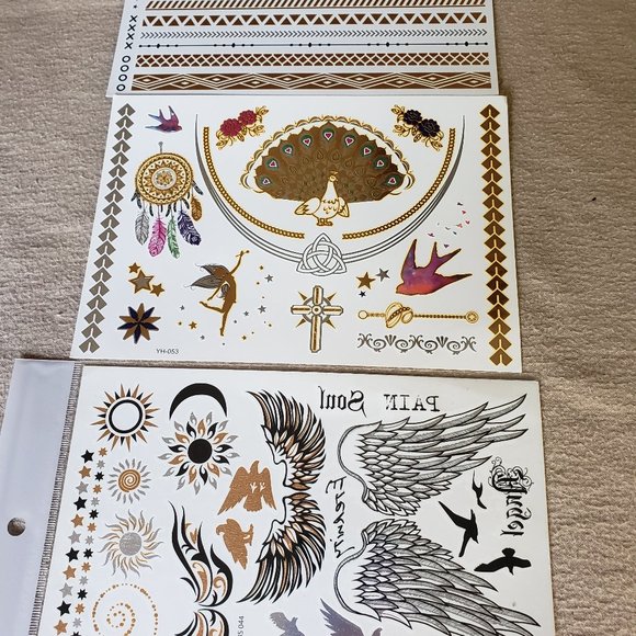 3 sheets Golden Silver Temporary Tattoo - Picture 2 of 14